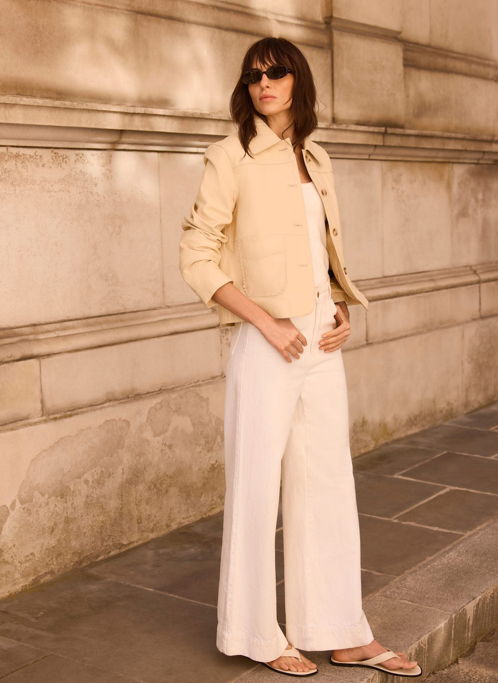 Butter Yellow Leather Scallop Detail Jacket